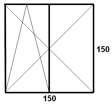 150 x 150 méretű tokosztott panel ablak