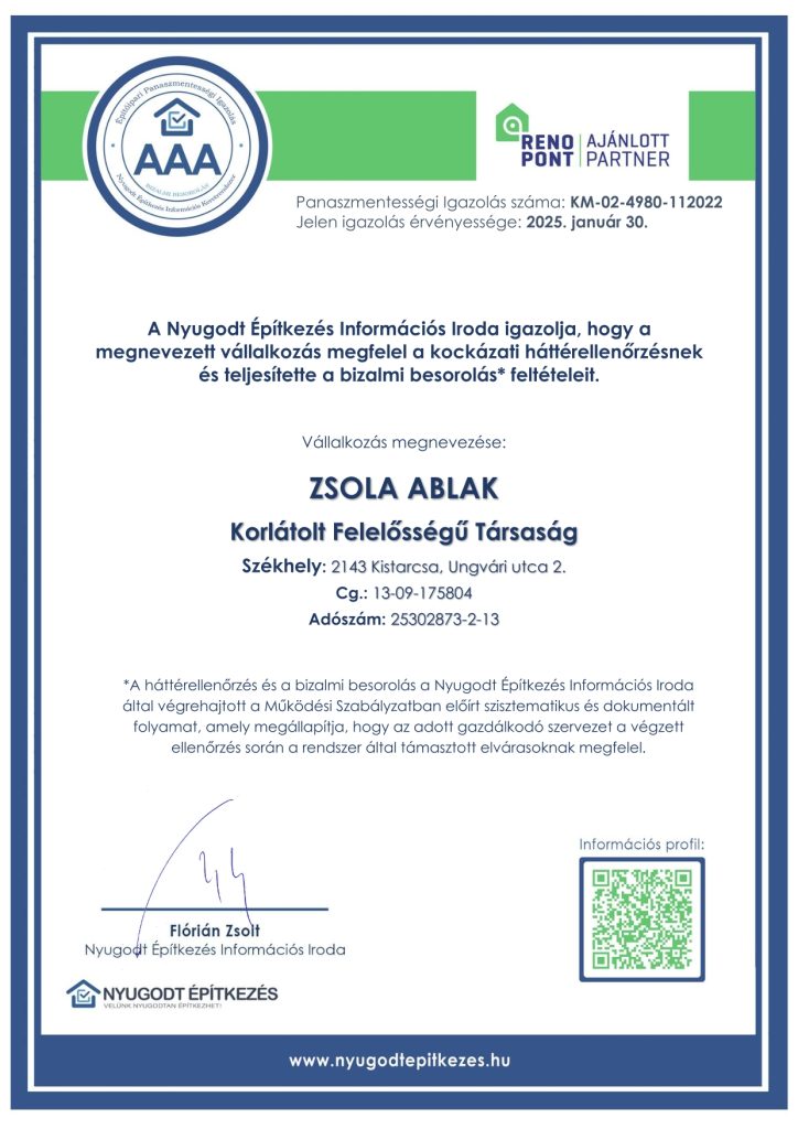 Építőipari Panaszmentességi Igazolás